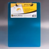 BRAUBERG Доска-планшет "Energy", с верхним прижимом, А4, пластик, 2 мм, синяя