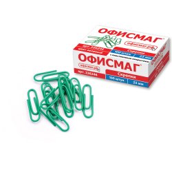 ОФИСМАГ Скрепки, 25 мм, зеленые, 100 штук, в картонной коробке ОФИСМАГ Скрепки, 25 мм, зеленые, 100 штук, в картонной коробке
